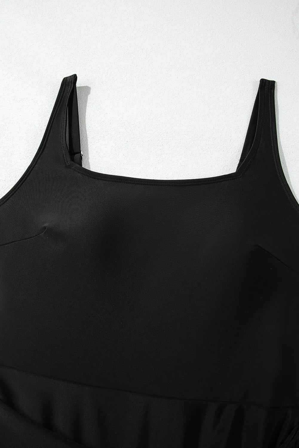 Solid Wrap Tie Waist Square Neck Swim Dress